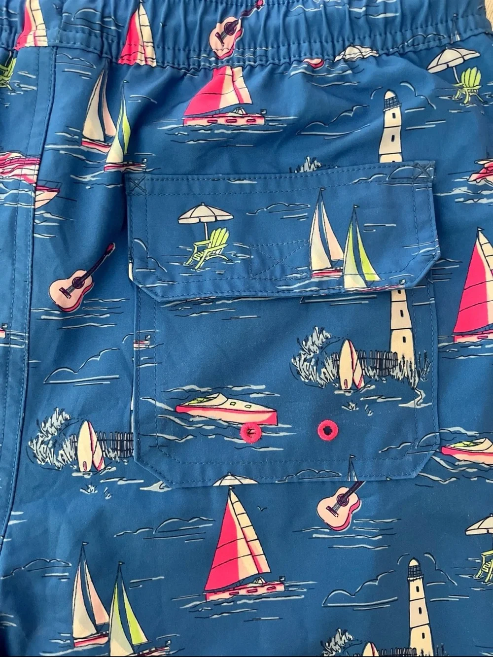 Vineyard Vines Swim Trunks Blue Coastal Nautical Print Boys - XL